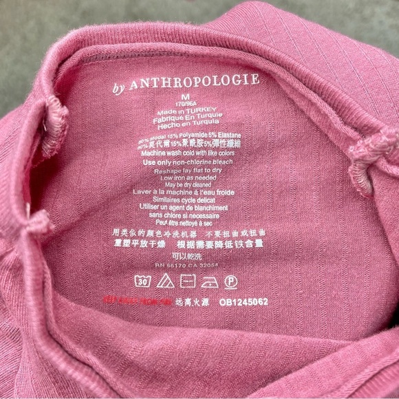By Anthropologie Pink Ribbed Mock Neck Long Sleeve Top Shirt Medium - Picture 5 of 7